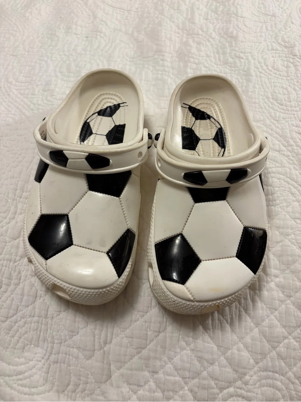 CROCS Kids Soccer-Pattern Clogs in White and Black